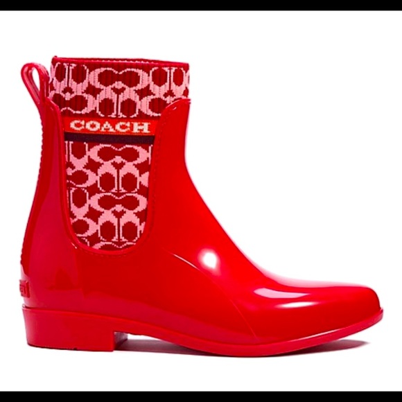 Coach Red Rivington Rubber Rainboots - Picture 1 of 7